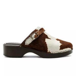 Re/Done Cow Print Calf Hair & Leather Wooden Clog | Size 36